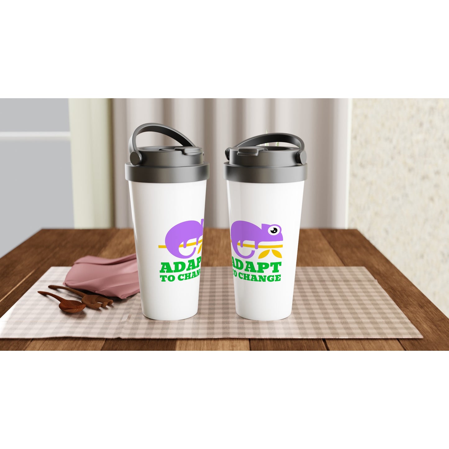 White 15oz Stainless Steel Adapt to Change Travel Mug